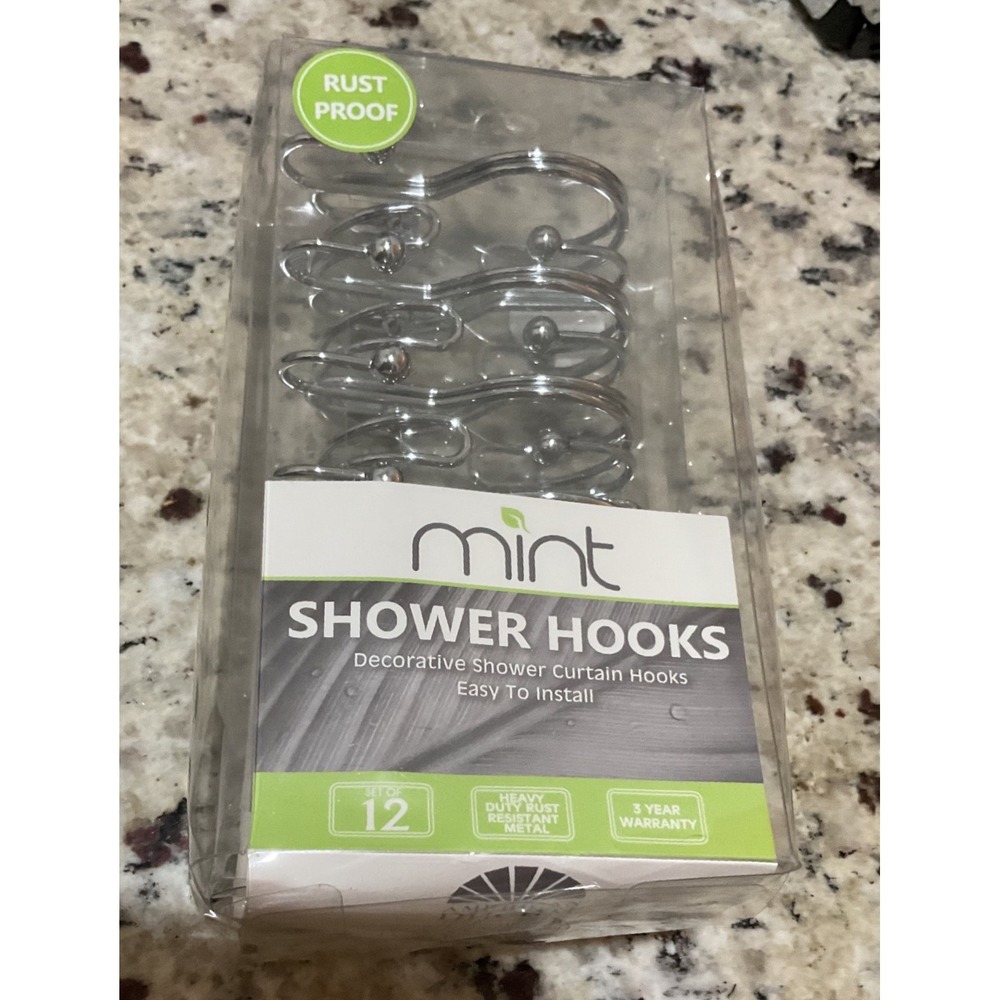 Mint Shower Hooks Set of 12 Rust Proof Heavy Duty Metal Silver Tone 8223 NEW